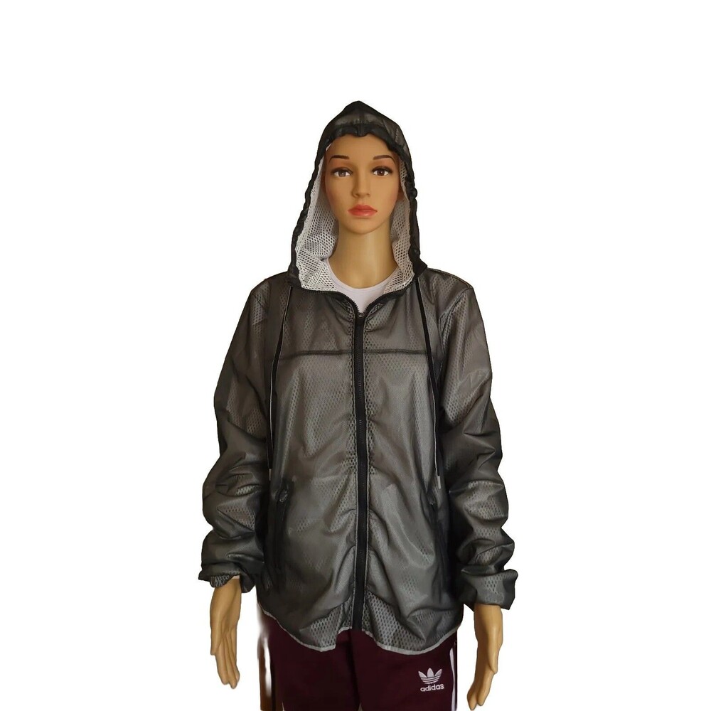 L Victoria's Secret Sport Black/White Light Weight Jacket Holy Lining Hood